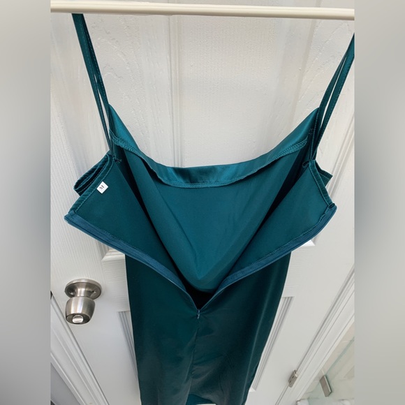 Satin Cowl Neck Midi Dress Turquoise Spaghetti straps - Picture 8 of 11